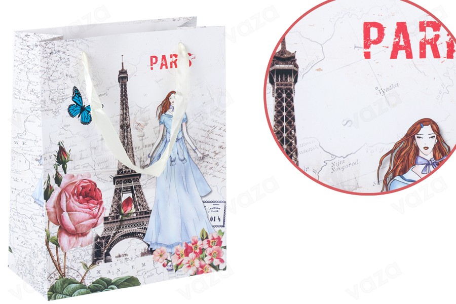 Sac cadeau plastifié avec motif la Tour Eiffel avec poignée en satin 210 x 100 x 260 mm Sac cadeau plastifié avec motif la Tour Eiffel avec poignée en satin 210 x 100 x 260 mm-photo_produit