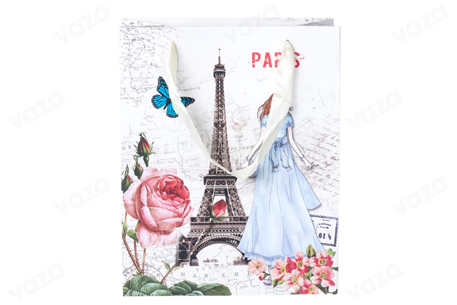Sac cadeau plastifié avec motif la Tour Eiffel avec poignée en satin 210 x 100 x 260 mm Sac cadeau plastifié avec motif la Tour Eiffel avec poignée en satin 210 x 100 x 260 mm-photo_dimensions