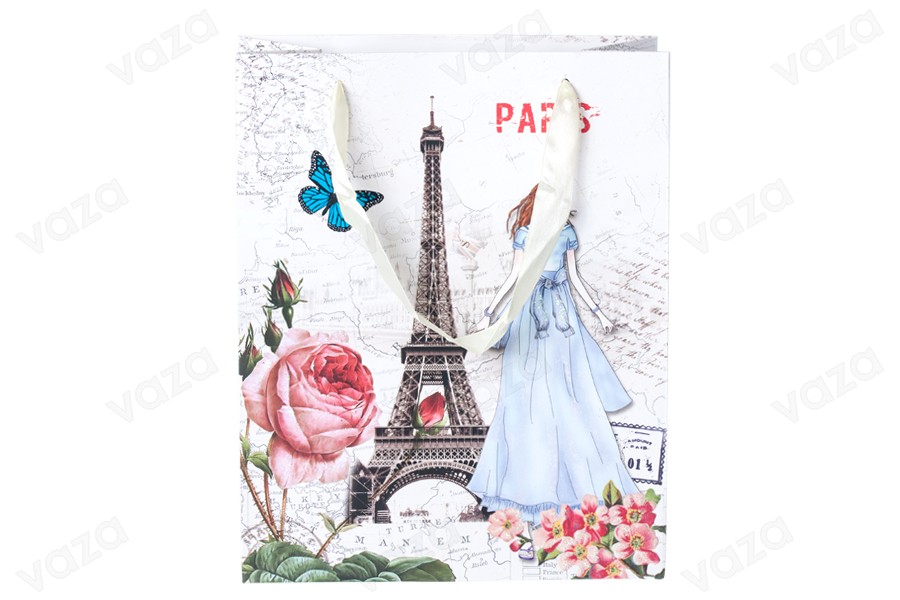 Geschenktasche laminiert mit Henkel aus Satin ''Eiffel'' 210x100x260 mm-bildabmessungen