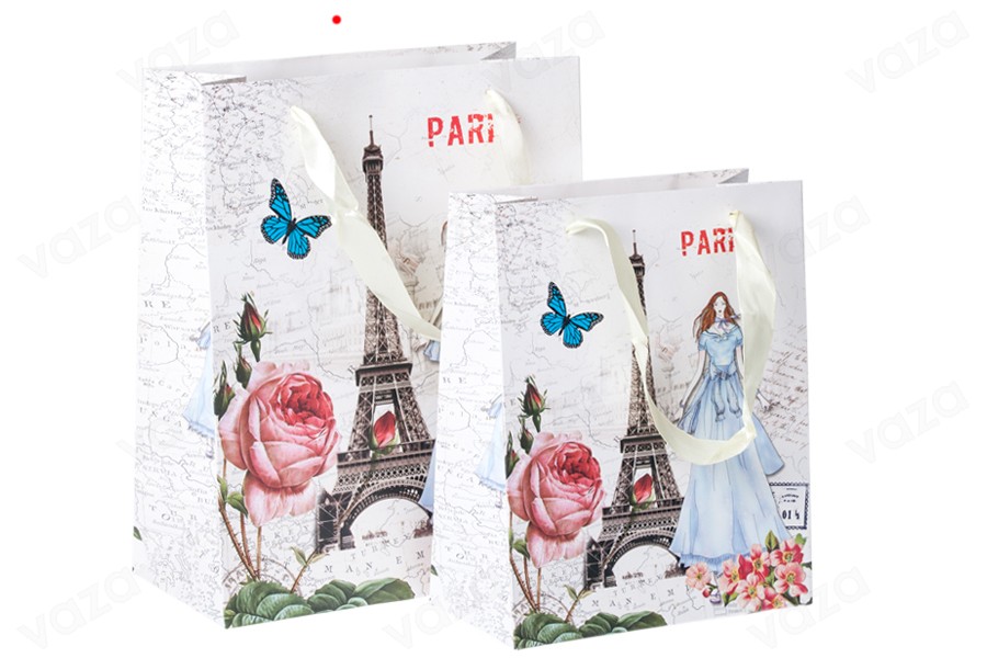 Sac cadeau plastifié avec motif la Tour Eiffel avec poignée en satin 210 x 100 x 260 mm Sac cadeau plastifié avec motif la Tour Eiffel avec poignée en satin 210 x 100 x 260 mm-