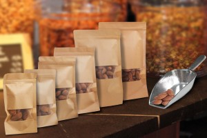 Standbodenbeutel Kraftpapier, Doy-Pack mit Sichtfenster, Druckverschluss und innere und äußere transparente Auskleidung, 160x40x235mm -100 Stücke-2