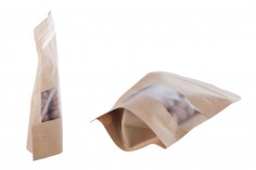 Σακουλάκια κραφτ τύπου Doy Pack, με κλείσιμο "zip" και παράθυρο, εσωτερική και εξωτερική διάφανη επένδυση και δυνατότητα σφράγισης με θερμοκόλληση 100x30x160 mm - 100 τμχ