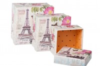 Boîte en papier carré plastifié, pour cadeau, impression tour Eiffel – lot de 3 pièces (S-M-L)