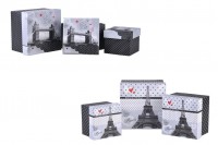 Boîtes en papier carré plastifié, pour cadeau, impression Paris tour Eiffel et Londres Tower Bridge – lot de 3 pièces (S-M-L)