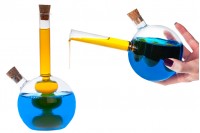 2 in 1 Oil and Vinegar Dispenser Set with 2 cork stoppers. Round 460ml hand-blown glass bottle