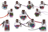 Petite bouteille à crochet et corde pour porte-clés ou bonbonnière, formes diverses