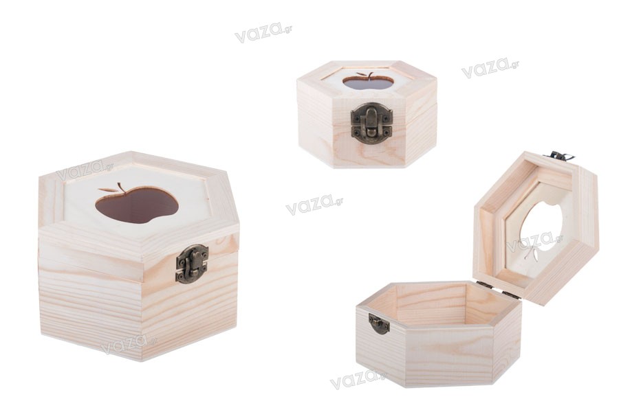 Wooden storage box with Apple-shaped window and clips-set of 3 pieces (S-M-L)
