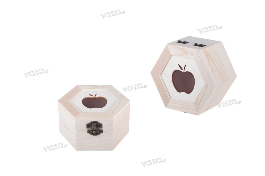 Wooden storage box with Apple-shaped window and clips-set of 3 pieces (S-M-L)