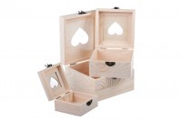 Boîte de rangement en bois avec fenêtre coeur et clips-set de 3 pièces (S-M-L)