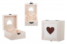 Boîte de rangement en bois avec fenêtre en forme de cœur et clips - lot de 3 pièces (S -M-L)