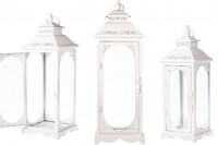 Decorated metal lantern with glass windows, 3 piece set in size S-M-L