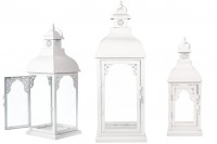 Lanterne sculptée métallique avec fenêtres en verre ensemble de 3 pièces S-M-L