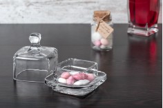 Decoration display square glass jar with glass cap for favors, candies and sweets