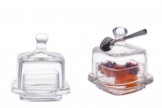 Decoration display square glass jar with glass cap for favors, candies and sweets