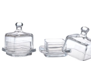 Viereckiges Deko Glas mit Glas-Deckel für Mandelbonbons und Kuchen-7