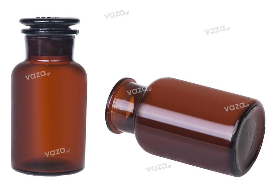 Μπουκάλι φαρμακείου καραμελέ με γυάλινο καπάκι 250 ml