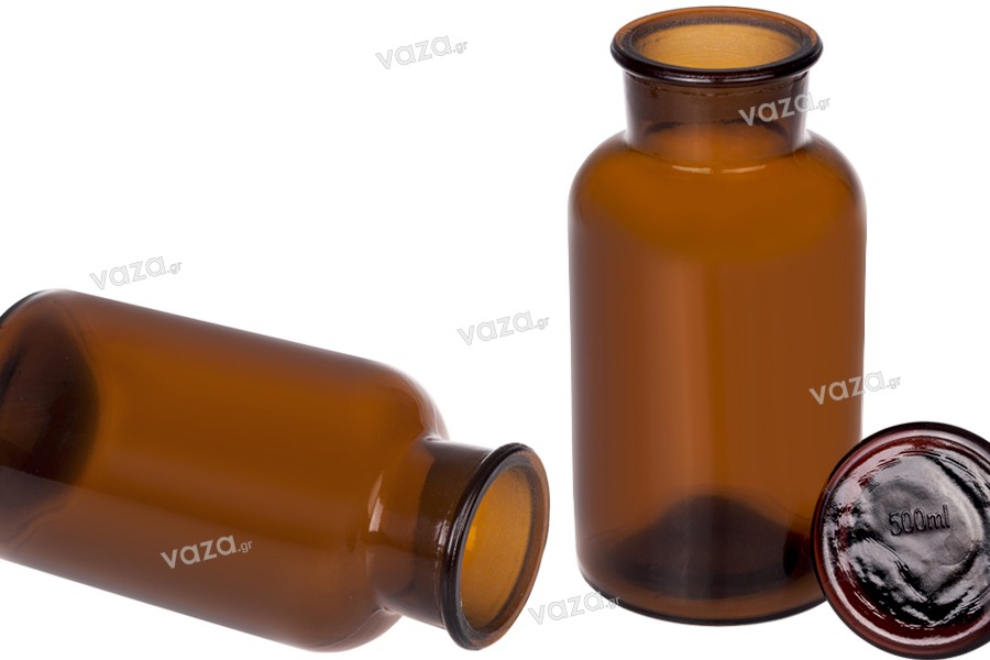 Μπουκάλι φαρμακείου καραμελέ με γυάλινο καπάκι 500 ml