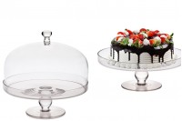 Glass round cake tray with stand and lid
