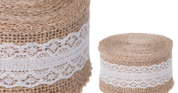 LWR CRAFTS Nastro In Iuta Naturale Con Pizzo - Larghezza 6 Cm, Lunghezza 2 Metri, Colore Grigio Per Decorazioni Fai Da Te - 6