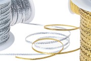 Decorative metallic thread cord, 3 mm wide in gold or silver (one piece is 100 m long)