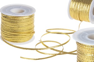 Cordon de décoration avec fil métallique de 3 mm de largeur doré / argenté (100 m par pièce)-3