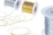 Decorative metallic thread cord, 1 mm wide in gold or silver (one piece is 100 m long)