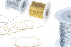 Decorative metallic thread cord, 1 mm wide in gold or silver (one piece is 100 m long)