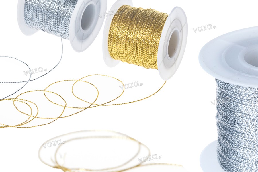Decorative metallic thread cord, 1 mm wide in gold or silver (one piece is 100 m long)