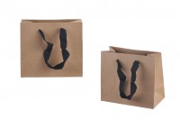 Eco kraft paper gift bag with a 20 mm black grosgrain handle, in size 160x80x140