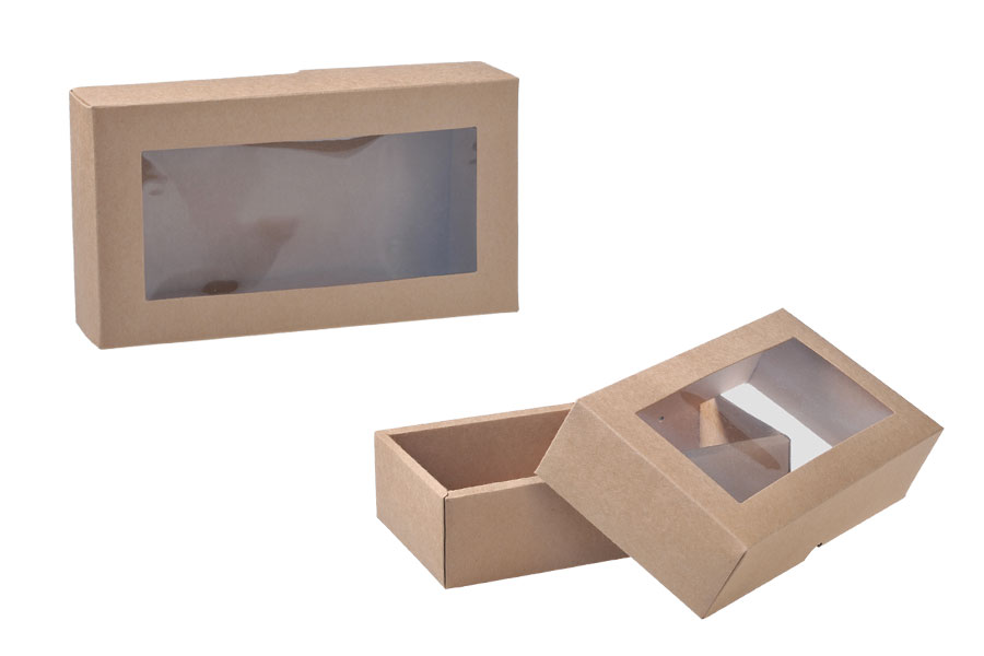 Schachtel aus Kraftpapier mit Sichtfenster 240x130x60mm - 12 Stücke Schachtel aus Kraftpapier mit Sichtfenster 240x130x60mm - 12 Stücke