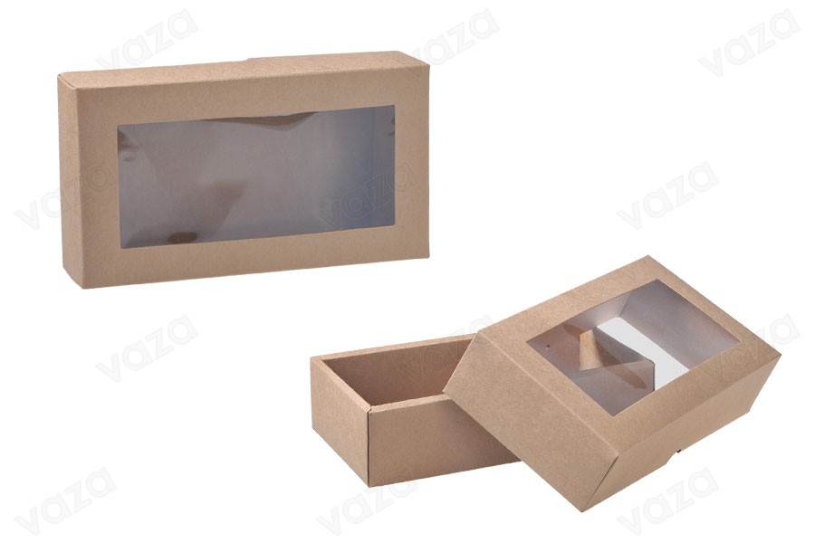 Schachtel aus Kraftpapier mit Sichtfenster 240x130x60mm - 12 Stücke Schachtel aus Kraftpapier mit Sichtfenster 240x130x60mm - 12 Stücke-produktbild
