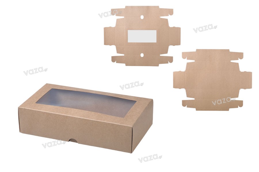 Κουτί συσκευασίας από χαρτί κραφτ με παράθυρο 240x130x60 mm - 12 τμχ