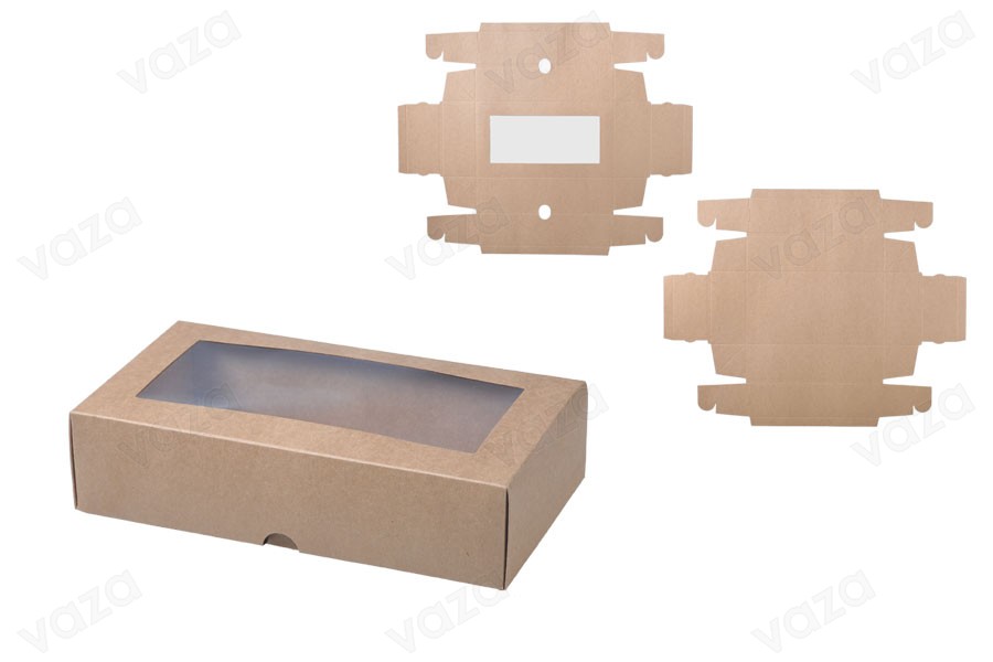 Schachtel aus Kraftpapier mit Sichtfenster 240x130x60mm - 12 Stücke Schachtel aus Kraftpapier mit Sichtfenster 240x130x60mm - 12 Stücke-bildabmessungen