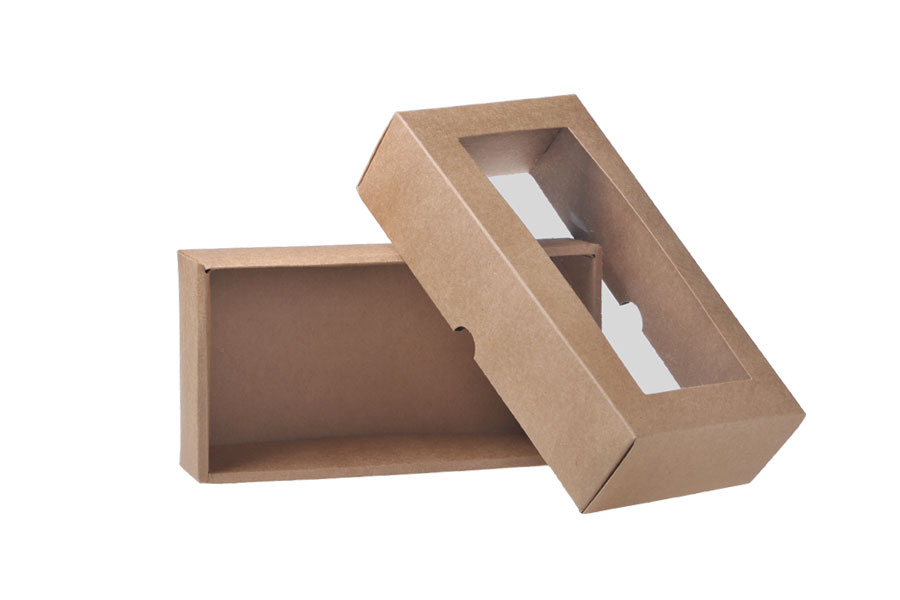 Schachtel aus Kraftpapier mit Sichtfenster 240x130x60mm - 12 Stücke Schachtel aus Kraftpapier mit Sichtfenster 240x130x60mm - 12 Stücke