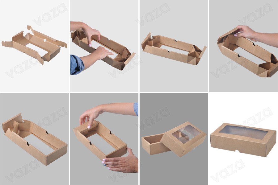 Schachtel aus Kraftpapier mit Sichtfenster 240x130x60mm - 12 Stücke Schachtel aus Kraftpapier mit Sichtfenster 240x130x60mm - 12 Stücke-bildgruppe