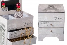 Boîte à bijoux avec miroir et tiroirs qui s'ouvrent par le haut avec motif de la Tour Eiffel