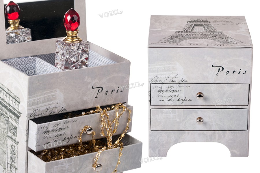 Cutie de bijuterii cu oglindă mică și sertare "Eiffel"