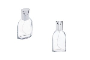 Flacon en verre de 30 ml avec vaporisateur et bouchon en aluminium argenté
