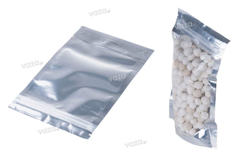 Σακουλάκια αλουμινίου τύπου Doy Pack, διάφανα με κλείσιμο "zip" και δυνατότητα σφράγισης με θερμοκόλληση  120x30x200 - 100 τμχ