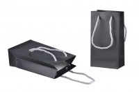 Matte black laminated gift bag with elegant silver twisted rope handle in size 110x60x200 - 10 pcs