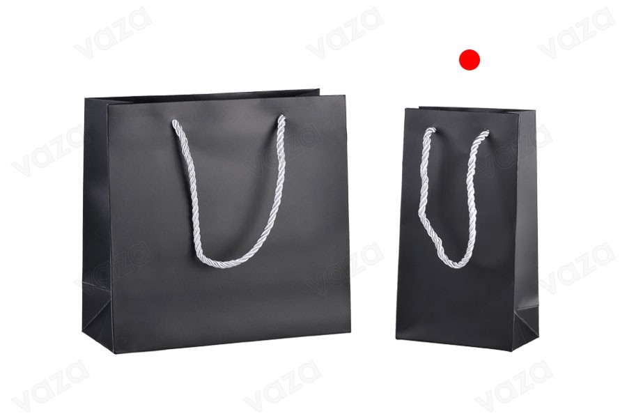 Geschenkbeutel in schwarz MAT mit silberner Kordel gedreht 6 mm und glatter Textur 110x60x200 - 20 Stk-bildgruppe