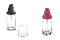 Sticlă pentru cremă 30 ml, cu pompă neagră sau roșie și capac din plastic transparent
