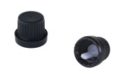 Black plastic child-resistant cap with dropper insert and PP18 finish - available in a package with 50 pcs