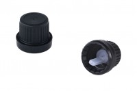 Black plastic child-resistant cap with dropper insert and PP18 finish - available in a package with 50 pcs