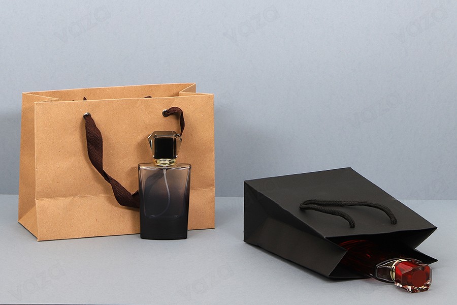 Sac cadeau en papier kraft écologique - poignée marron avec poignée noire de 20 mm - 230 x 100 x 170-εικόνα_διαστάσεις