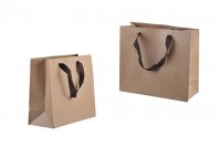 Eco kraft paper gift bag with a brown grosgrain handle, in size 260x110x230