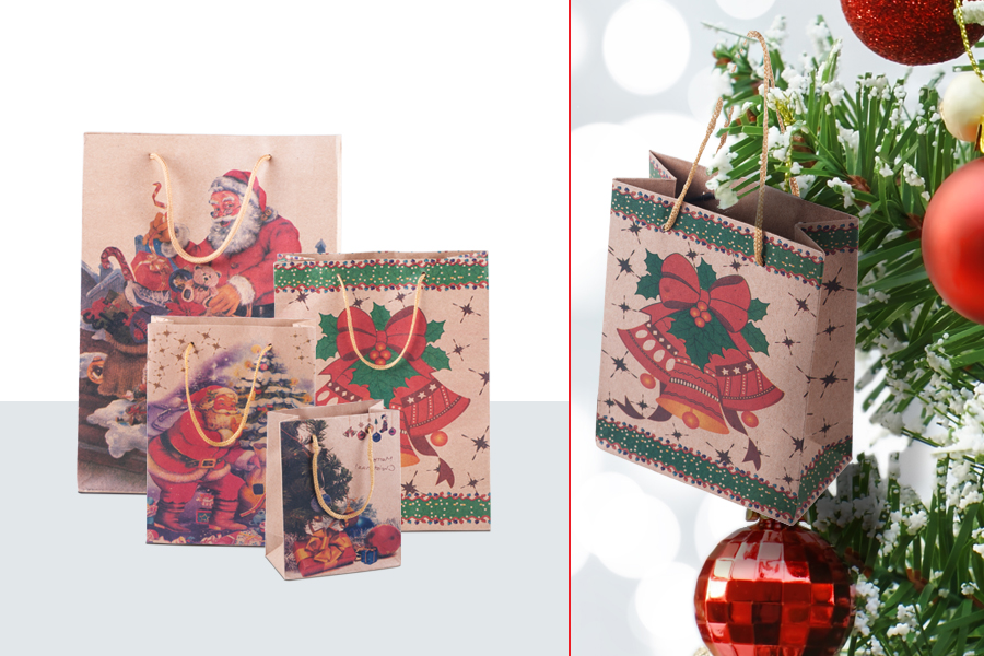Sac cadeau de Noël avec cordon 190 x 80 x 240 en 4 motifs