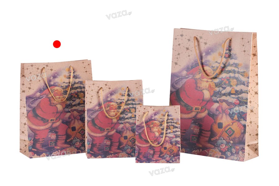 Christmas gift bag with rope handle in size 190x80x240. Available in 4 designs