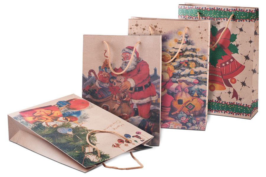 Weihnachtliche Geschenktüte mit Schnur 240x80x330 in verschiedenen Designs Weihnachtliche Geschenktüte mit Schnur 240x80x330 in verschiedenen Designs