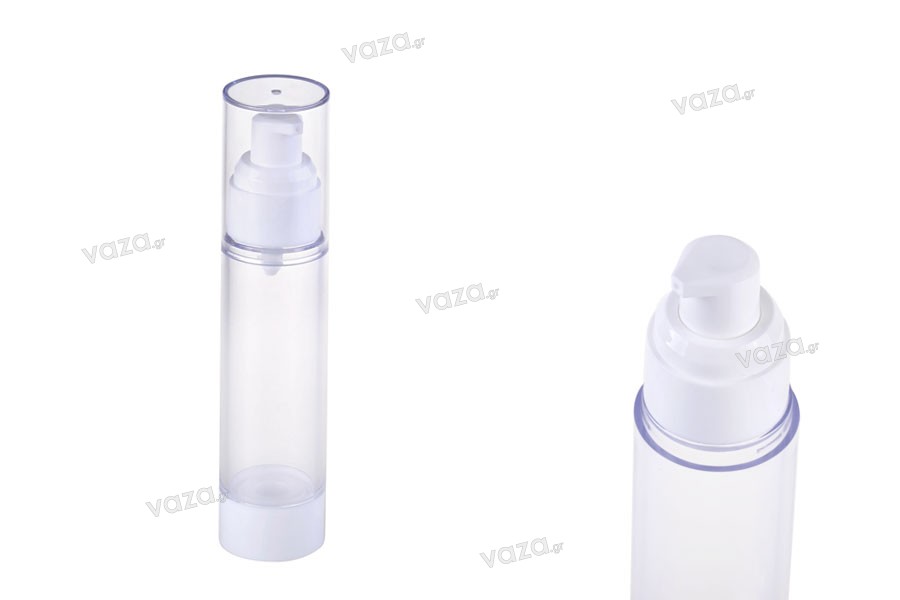 Sticlă de plastic Airless, pentru cremă, transparentă 50 ml